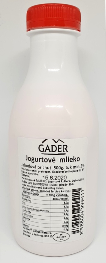GADERSKÉ jogurtové mlieko jahoda 500g
